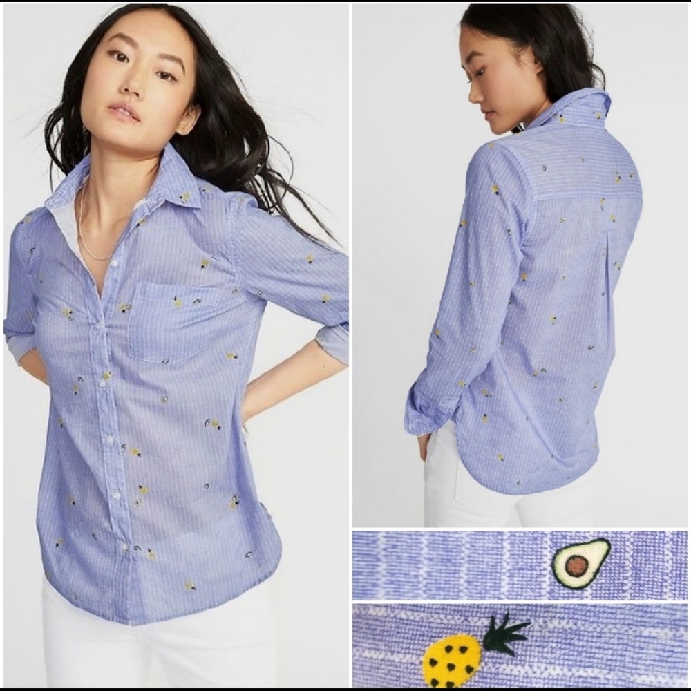 Old Navy Classic Shirt Avocado Pineapple Print